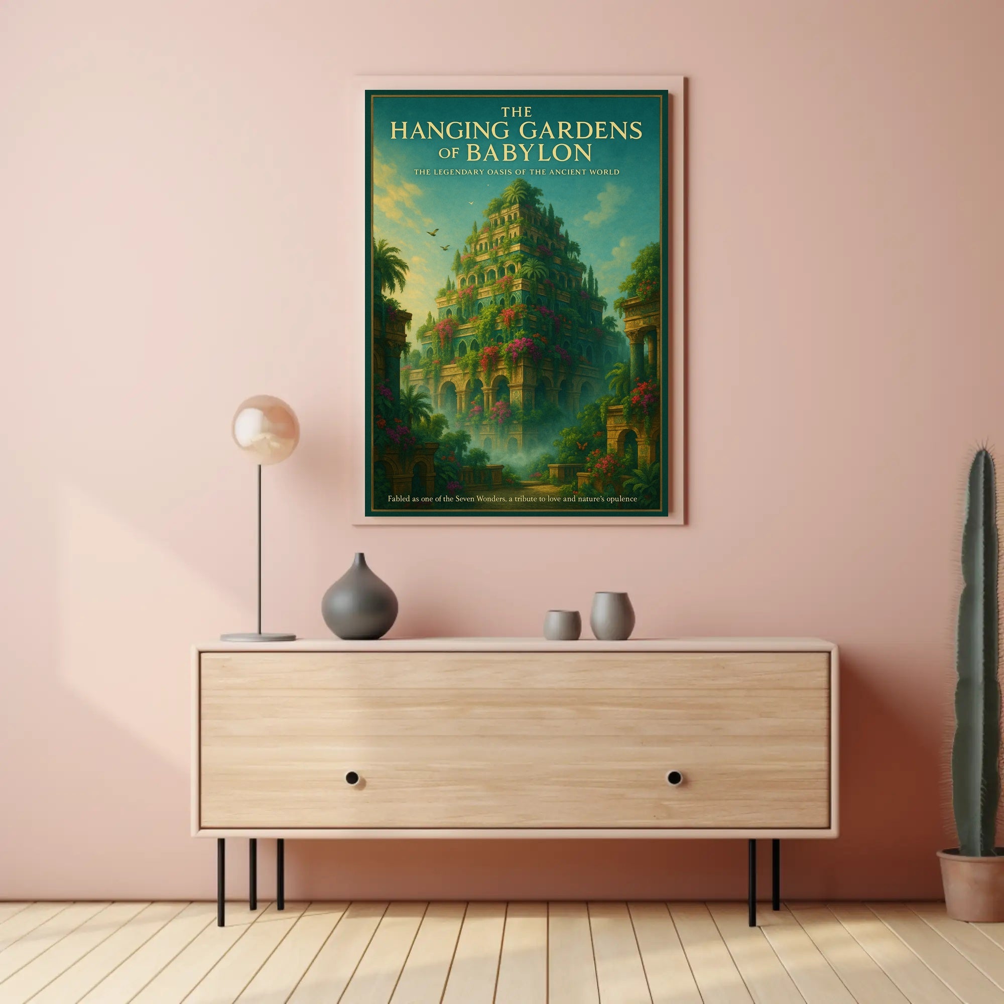 Hanging Gardens of Babylon Photorealistic Fantasy Mythology Poster
