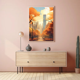 Central Park Autumn Escape in Abstract Artistic Poster