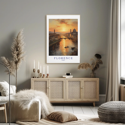 Florence Italy Sunset River Cityscape Romantic Travel Poster