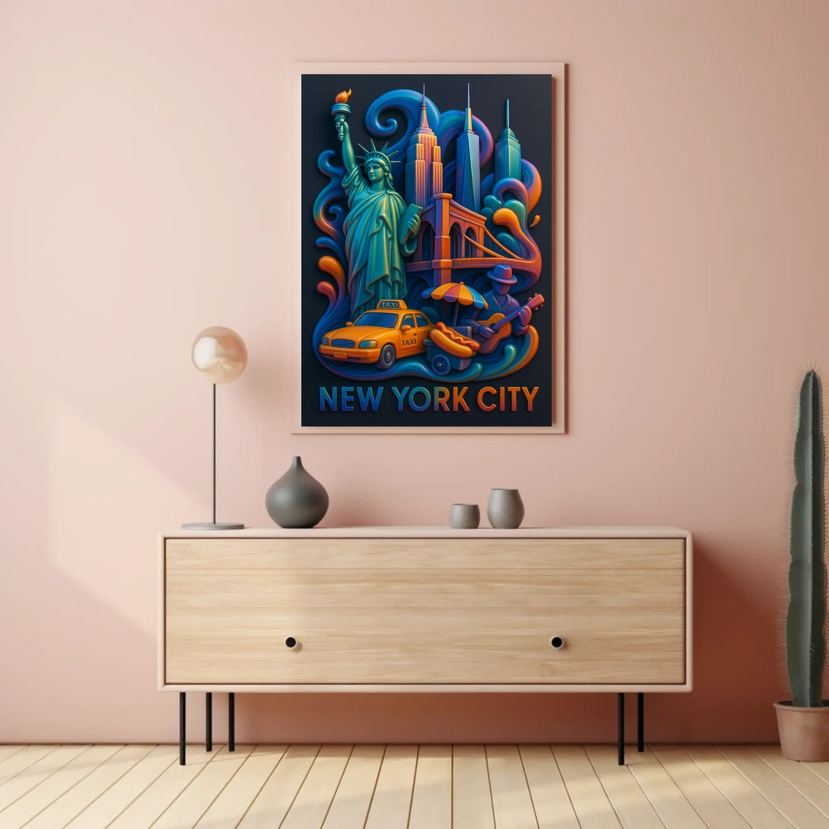 New York City Vibrant Landmarks Poster Modern Wall Art