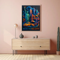 New York City Vibrant Landmarks Poster Modern Wall Art
