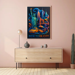 New York City Vibrant Landmarks Poster Modern Wall Art