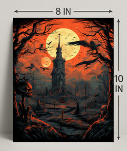 Haunted Tower Under Blood Moon Poster