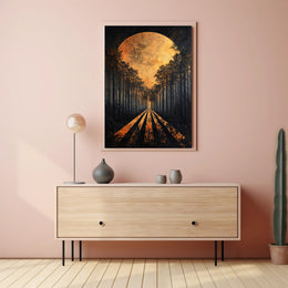 Surreal Forest Road with Celestial Body Artistic Poster