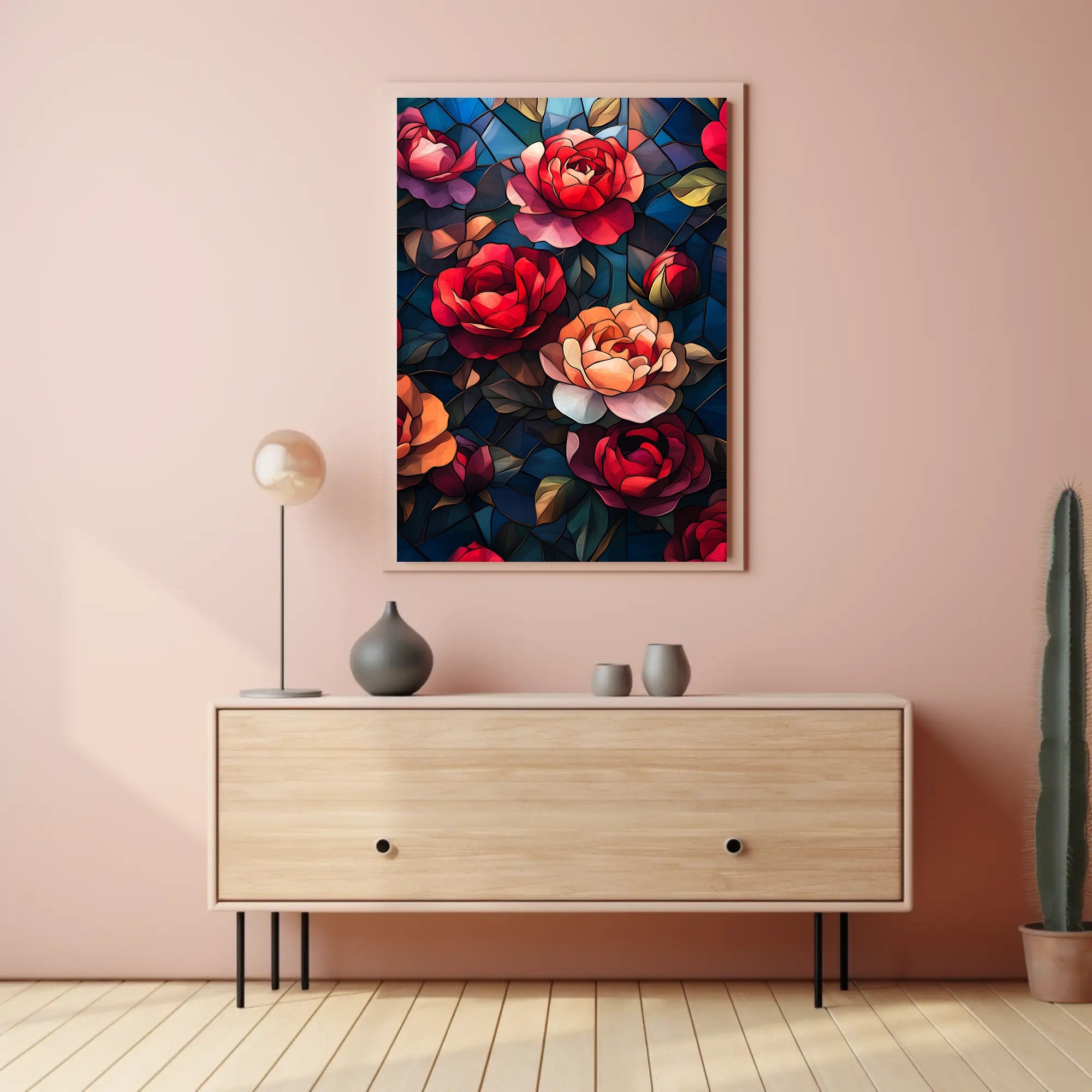 Roses and Stained Glass Artistic Poster
