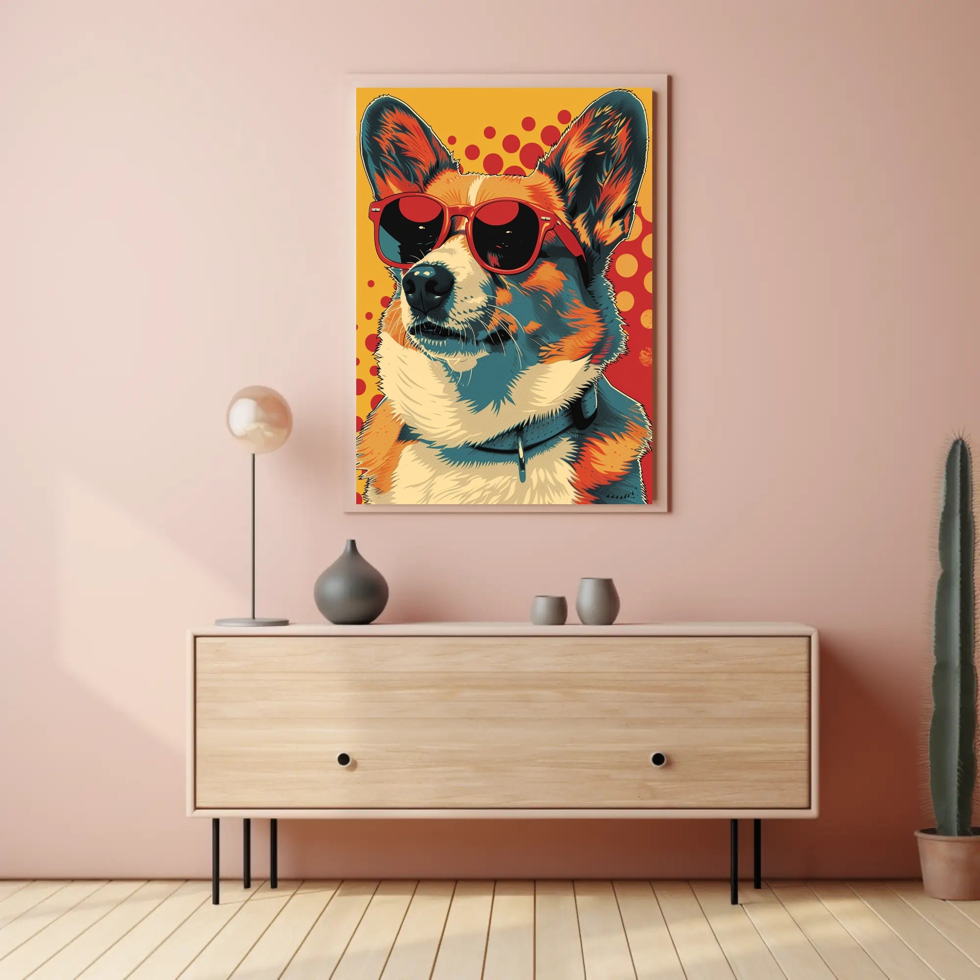 Cool Pop Art Corgi with Red Shades Animal Poster PosterGoat