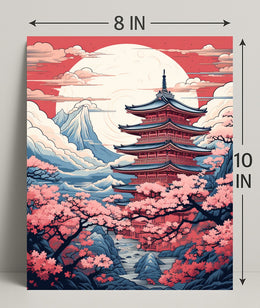 Tranquil Pagoda In Cherry Blossom Poster