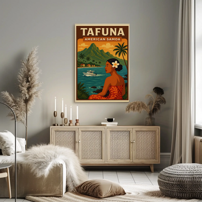 Tafuna American Samoa Woman Coastline Travel Poster