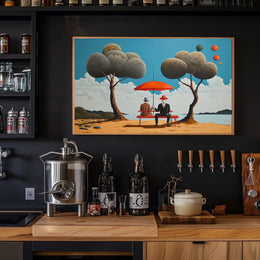 Whimsical Outdoor Scene with Suited Figures - Artistic Poster