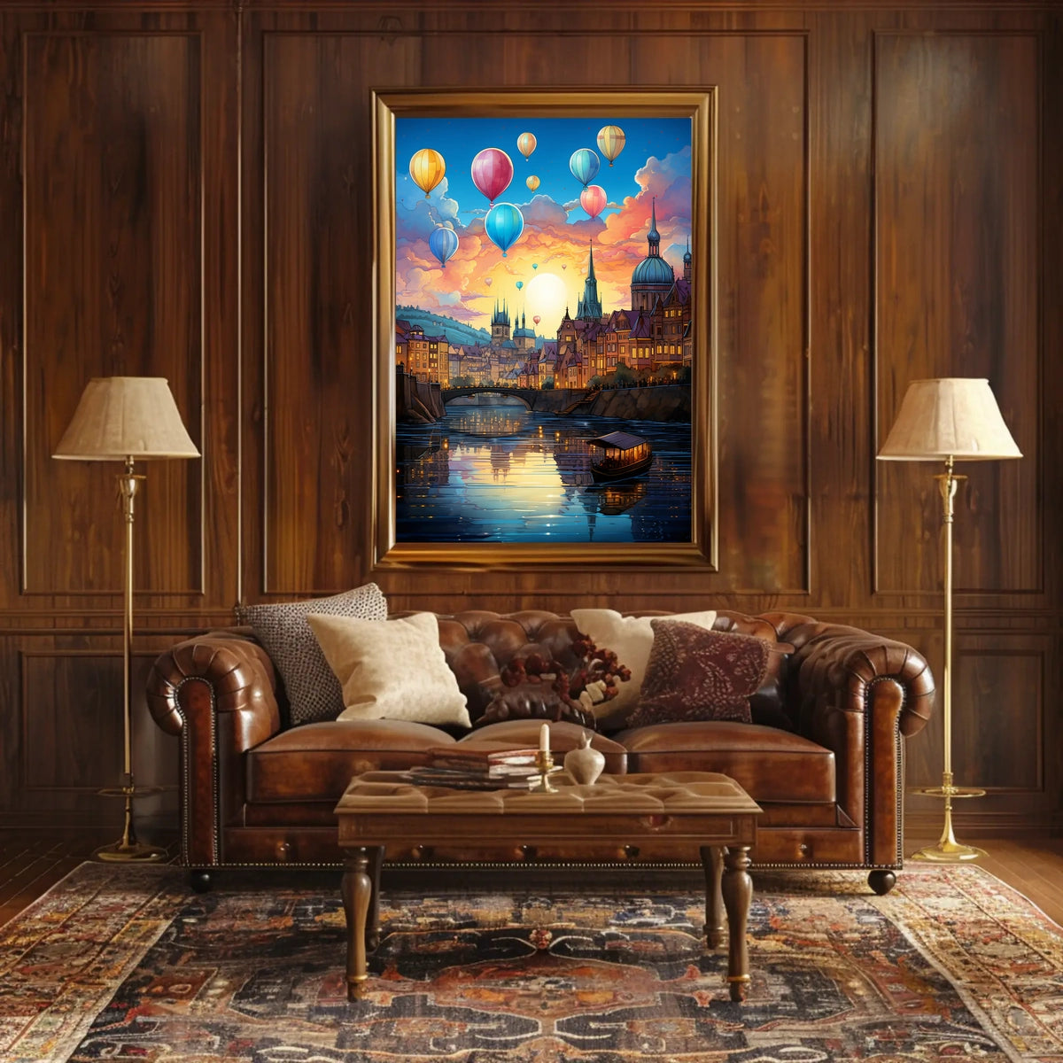 Romantic European Cityscape at Sunset Travel Poster