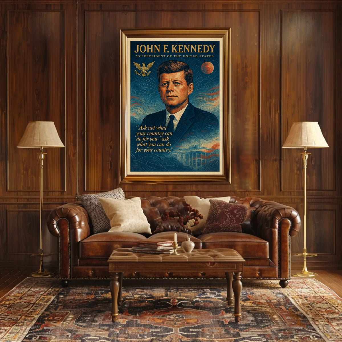 JFK Inspirational Poster with Vintage Patriotic Theme
