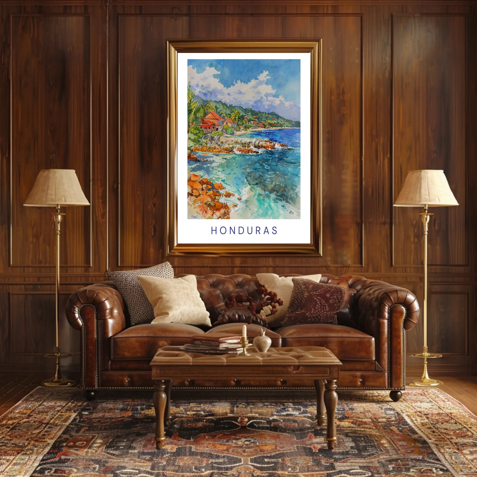 Honduras Coastal Scene Watercolor Travel Poster PosterGoat