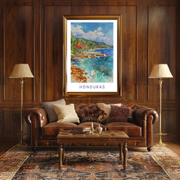 Honduras Coastal Scene Watercolor Travel Poster PosterGoat