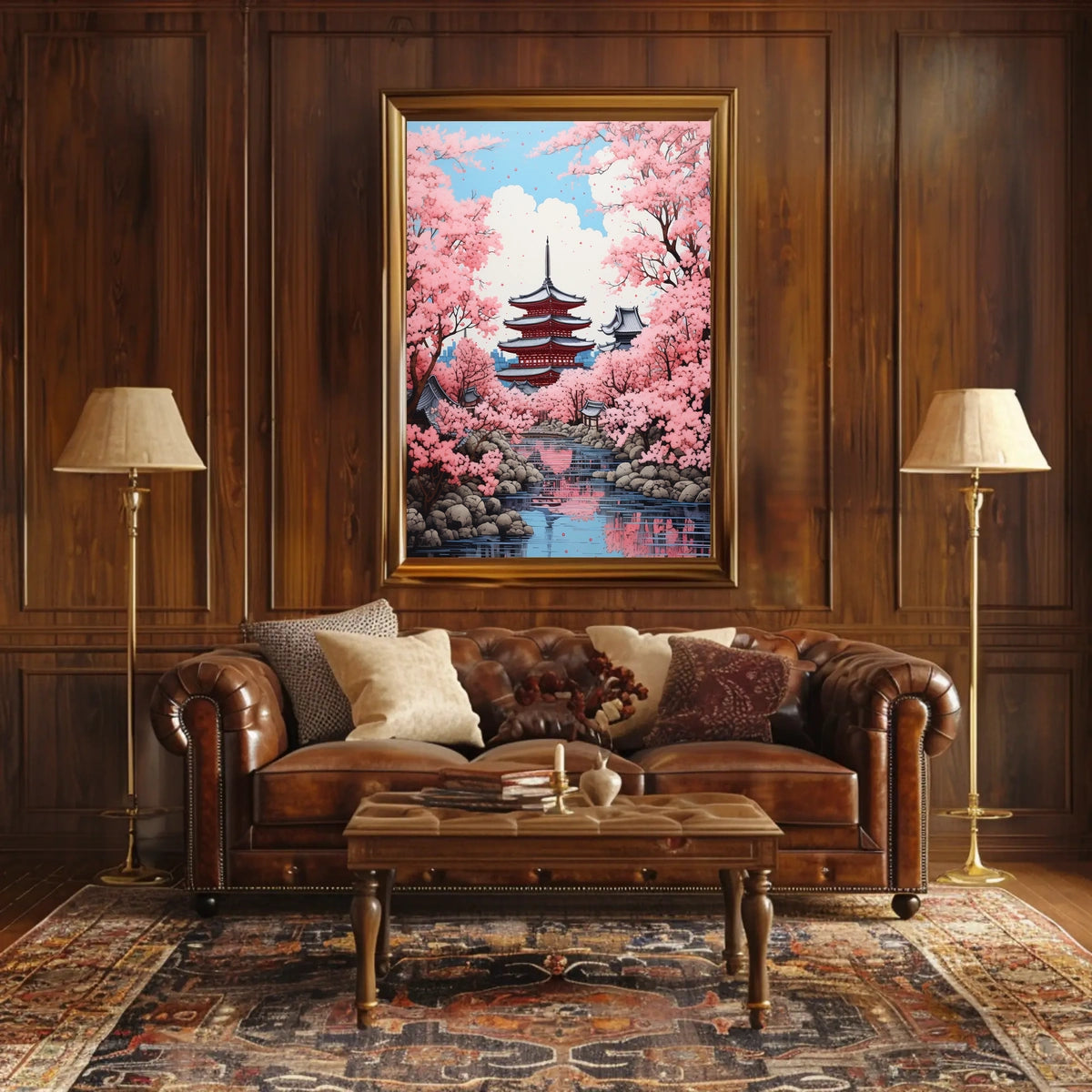Japanese Pagoda with Cherry Blossoms Cultural Poster
