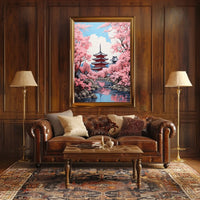 Japanese Pagoda with Cherry Blossoms Cultural Poster