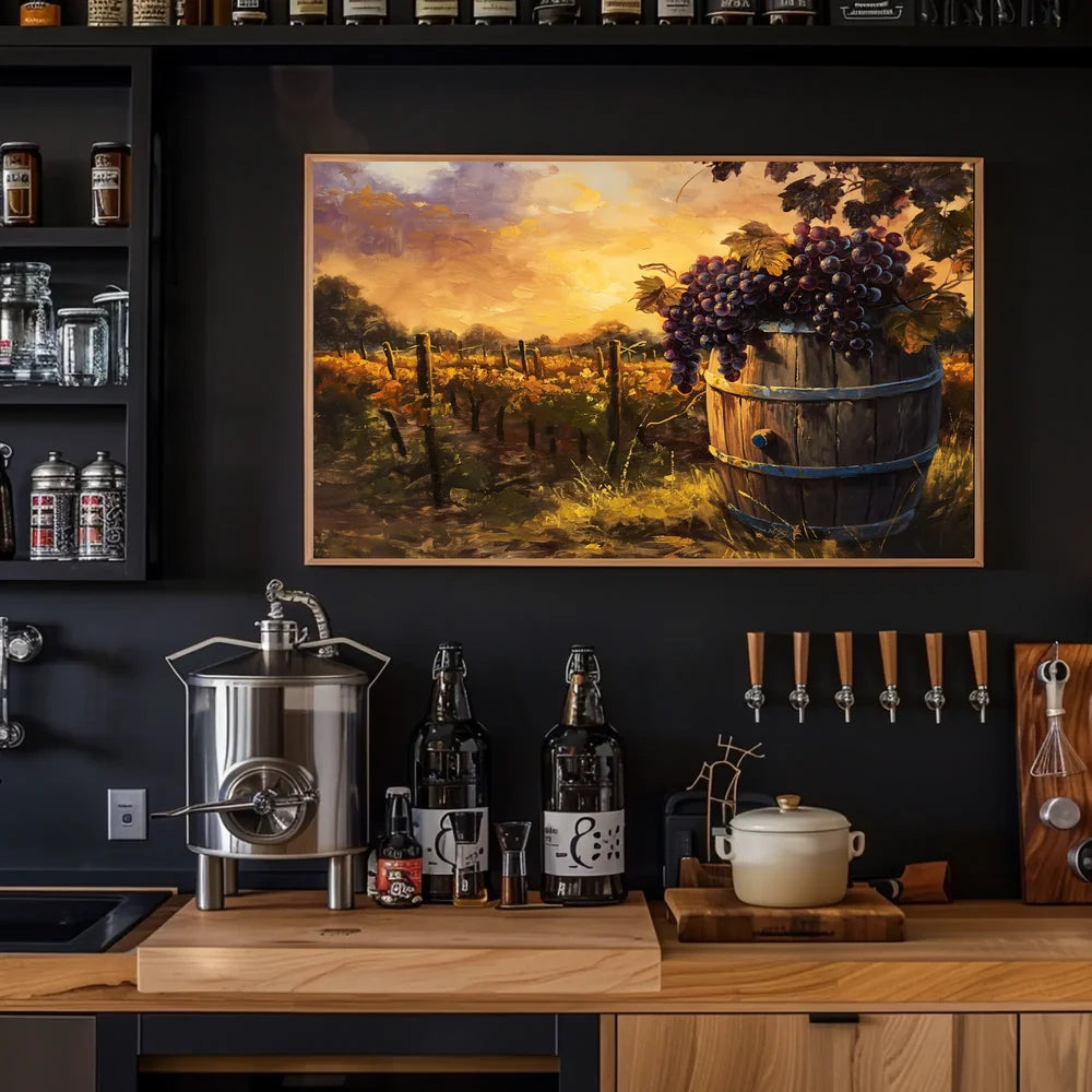 Serene Vineyard Sunset: Impressionistic Harvest Art Poster