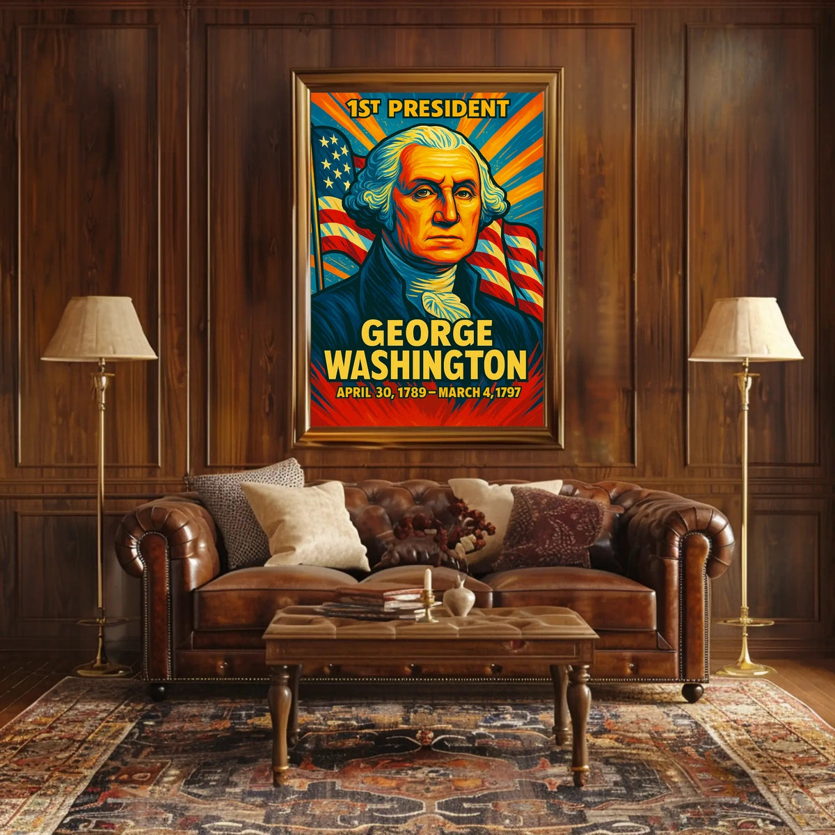 George Washington 1st President of the United States Colorful Comic Book Style Poster