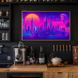 New York Neon City Skyline Dreamscape Poster Retro Wall Art