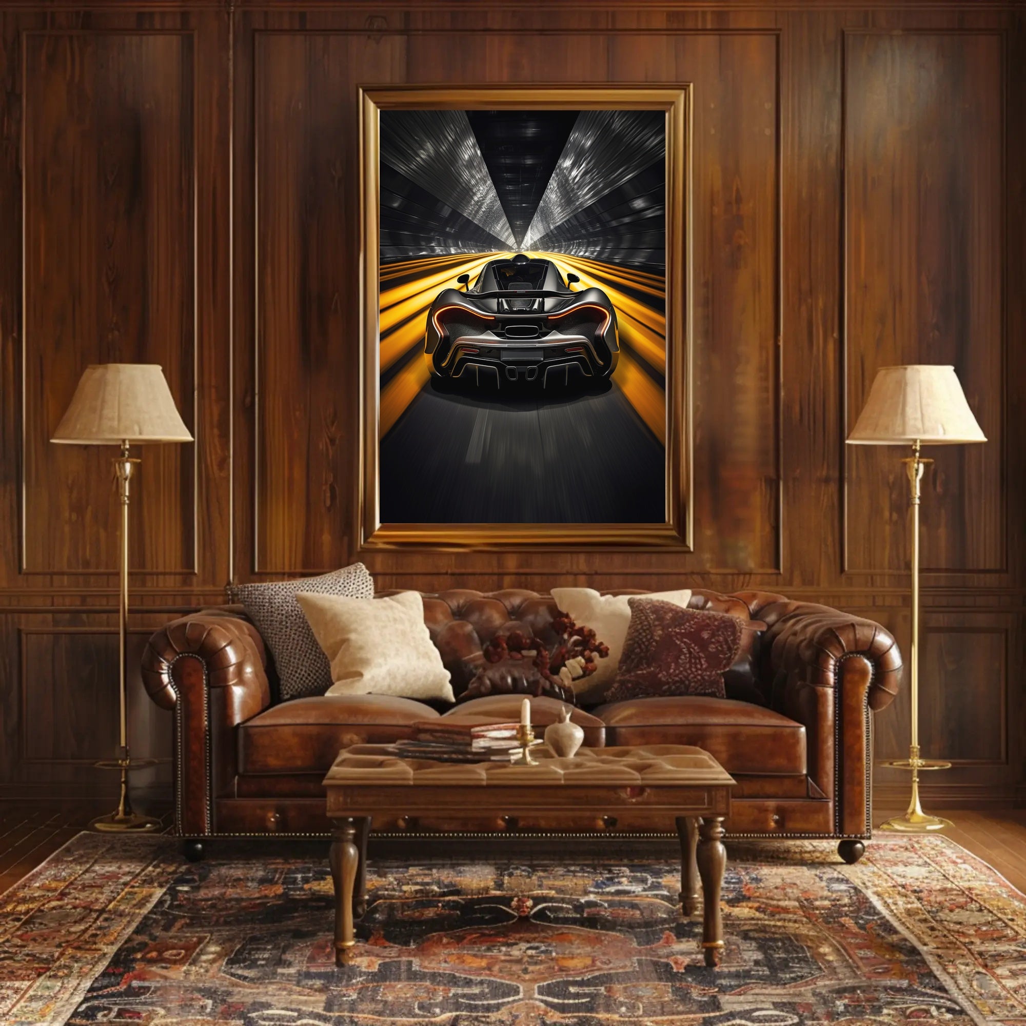 High-Speed Sports Car in Futuristic Tunnel Sports Poster