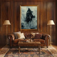 Mysterious Cloaked Figure Riding Horse Fantasy Mythology Poster PosterGoat