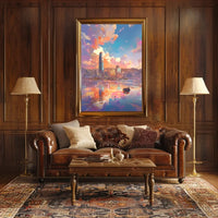 Modern Cityscape Sunset Poster: Hong Kong Skyline Art