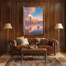 Modern Cityscape Sunset Poster: Hong Kong Skyline Art