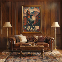 Rutland Vermont Americana Cultural Heritage Clock Tower Soldier Statue Collectors Retro Eighties Folk Art Poster