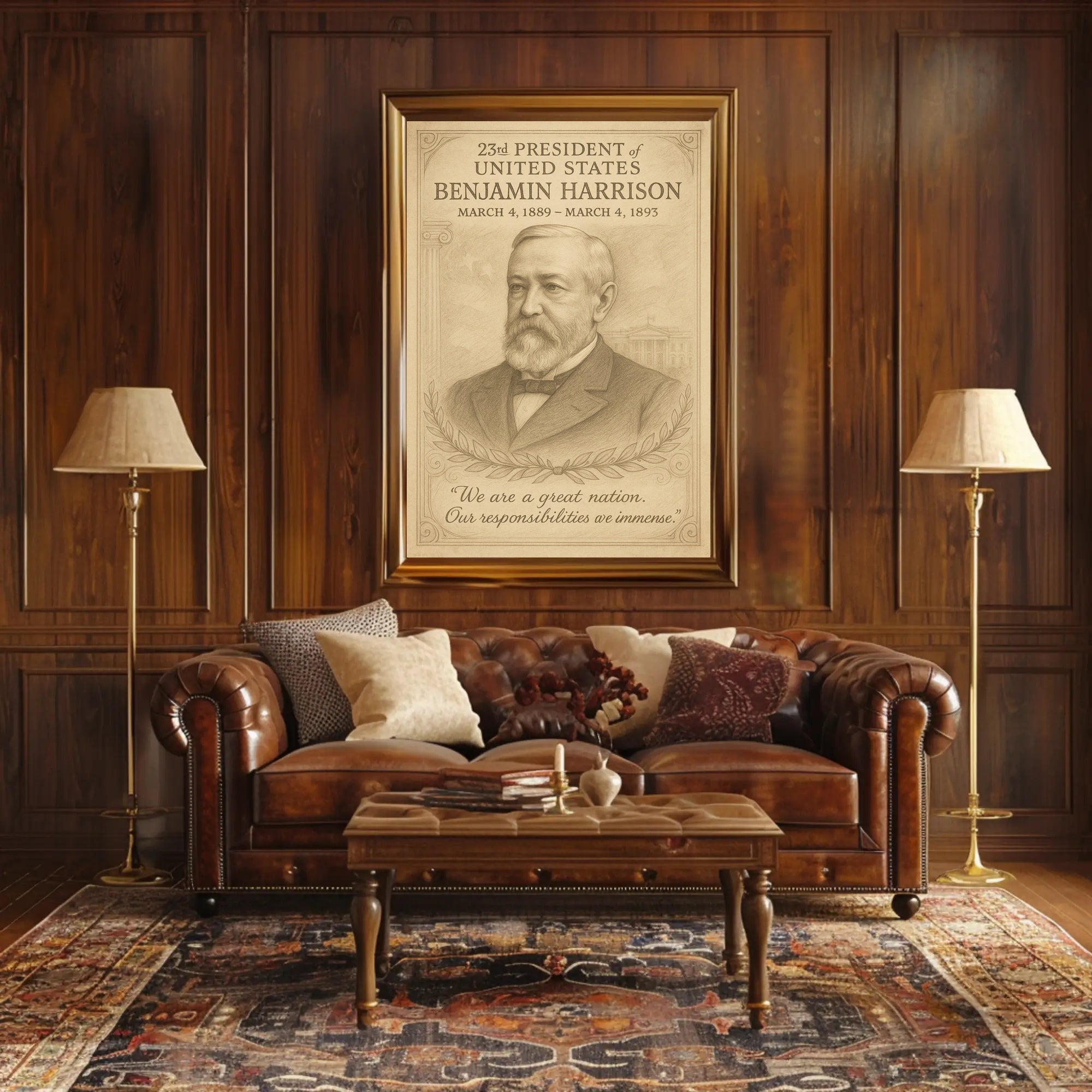 Benjamin Harrison 23rd President Sketch Poster Art Print Decor PosterGoat