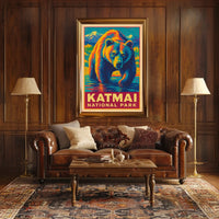 Katmai National Park Vintage Bear Adventure Wildlife Poster