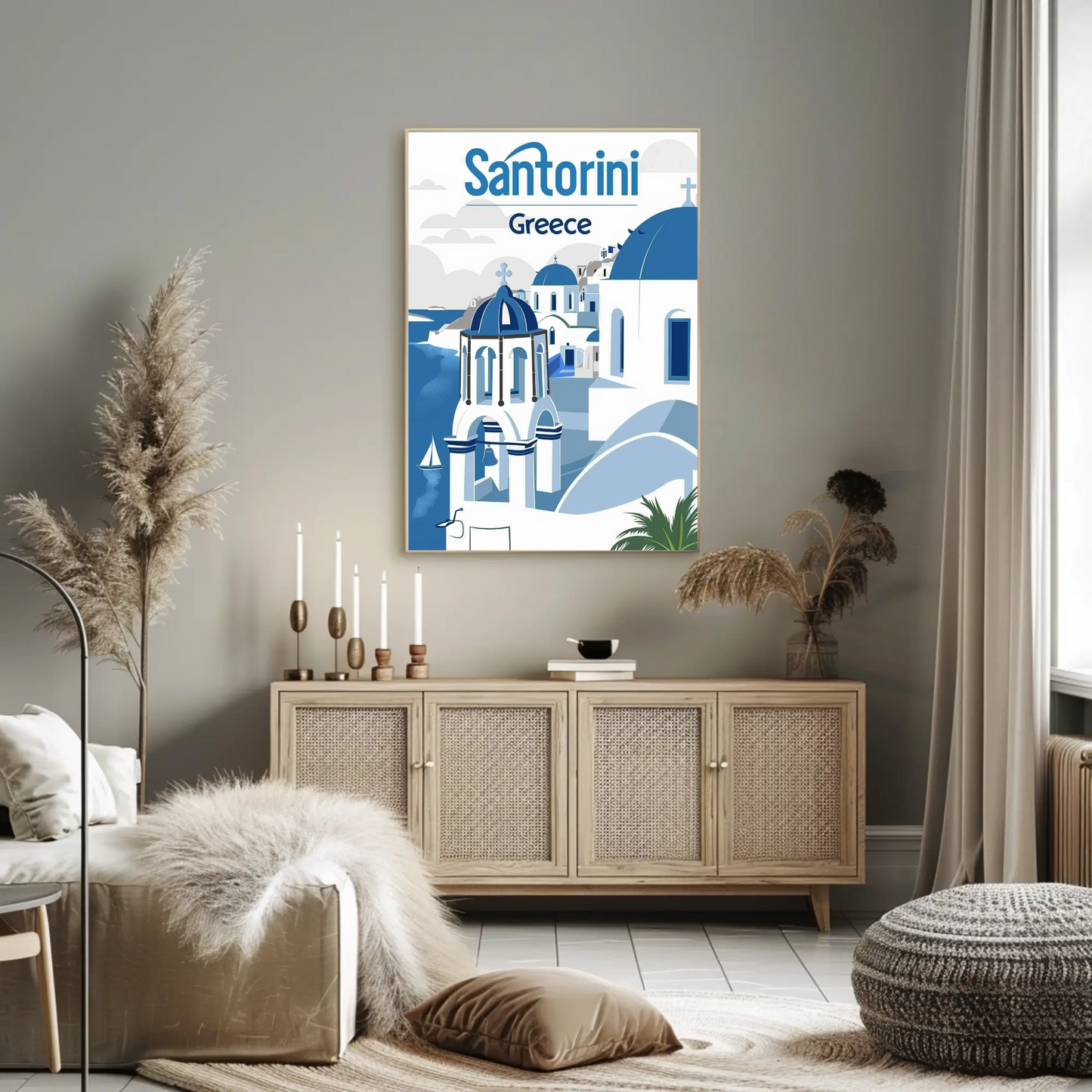 Santorini, Greece Vintage Style Poster