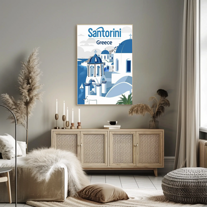 Santorini, Greece Vintage Style Poster