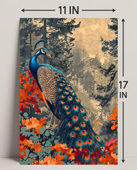 Majestic Peacock In Autumn Forest William Morris Art Poster