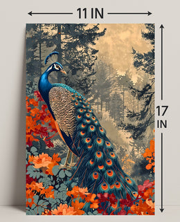 Majestic Peacock In Autumn Forest William Morris Art Poster