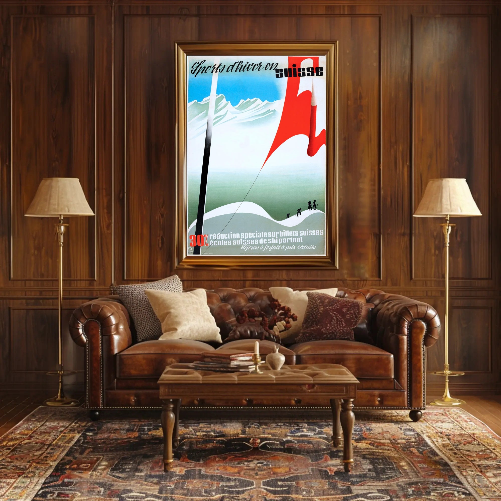 Swiss Skiing Vintage Design Winter Sports Poster PosterGoat