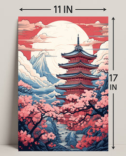 Tranquil Pagoda In Cherry Blossom Poster