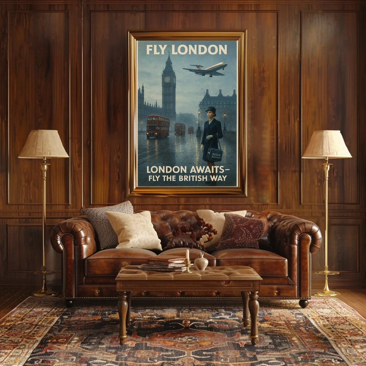 London Travel Elegance: Vintage Mid-20th Century British Air Travel Poster