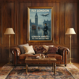 London Travel Elegance: Vintage Mid-20th Century British Air Travel Poster
