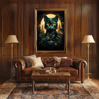 Majestic Black Cat Mystical Art Poster Decor