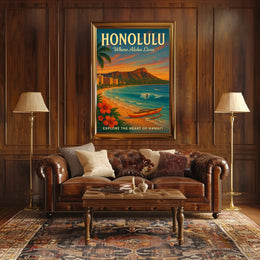 Honolulu Vintage Travel Poster Aloha Adventure Awaits