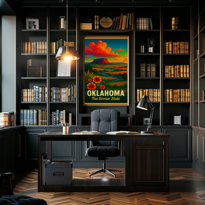 Oklahoma Sooner State Wildflowers Sunset Prairie Travel Poster