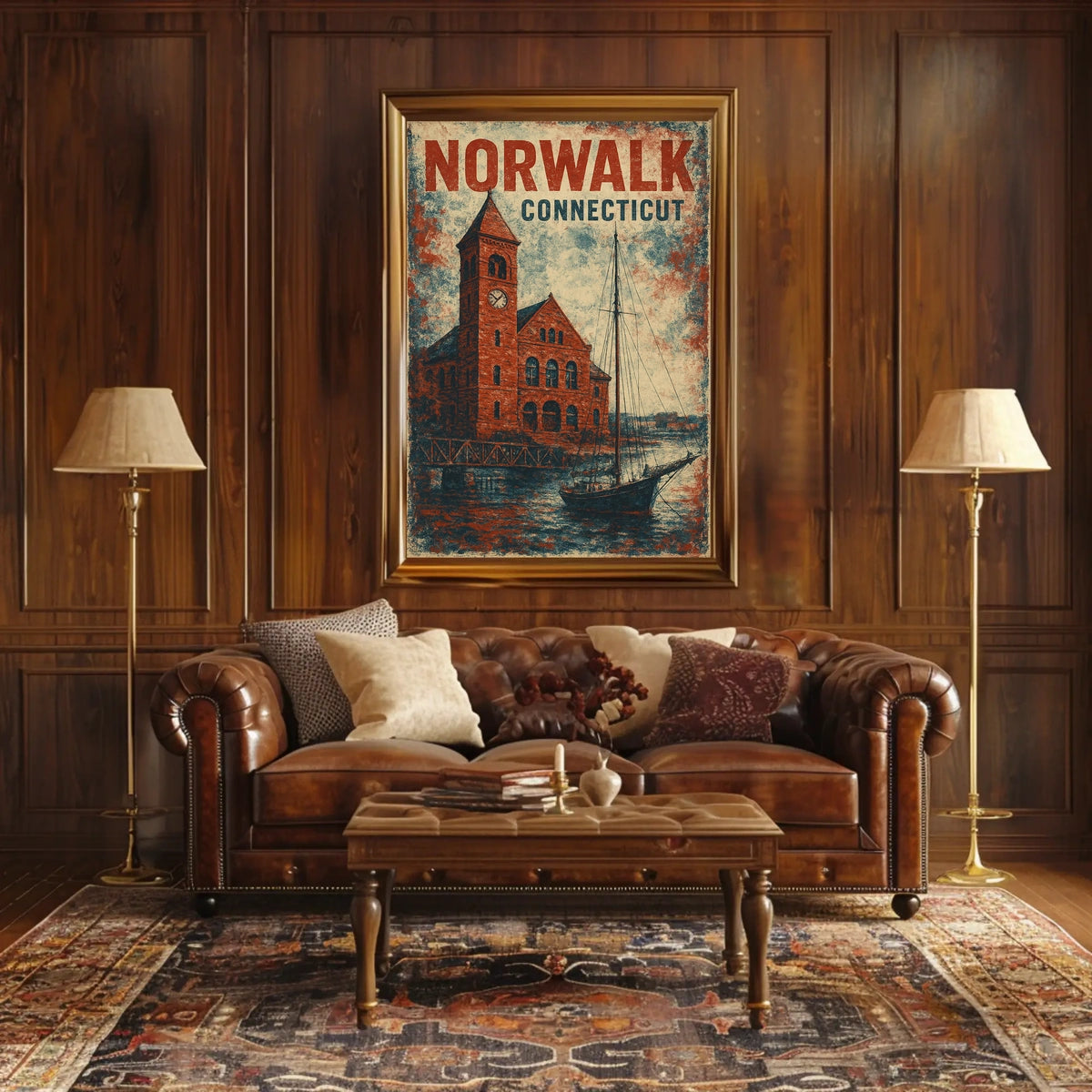Norwalk Waterfront Vintage Scene Urban Cityscape Poster