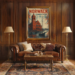 Norwalk Waterfront Vintage Scene Urban Cityscape Poster