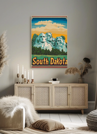 Mount Rushmore Retro Border South Dakota Vintage Travel Poster