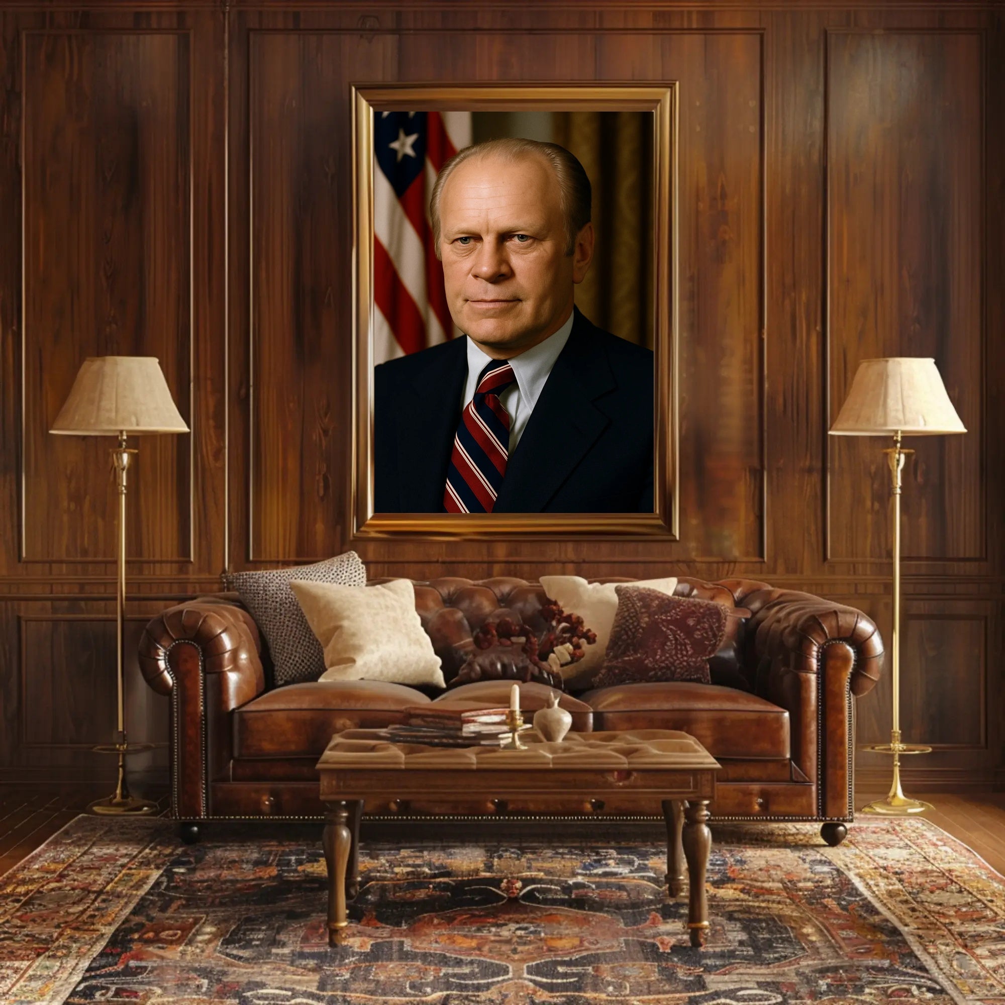 Presidential Portrait with American Flag Historical Poster