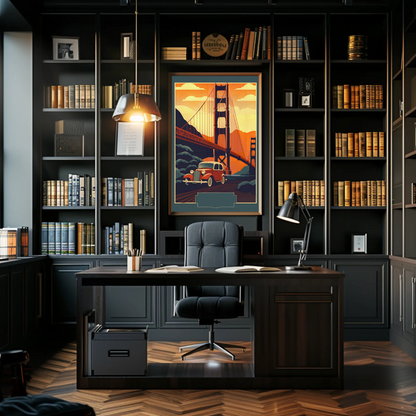 Golden Gate Bridge Vintage Car Drive Travel Poster