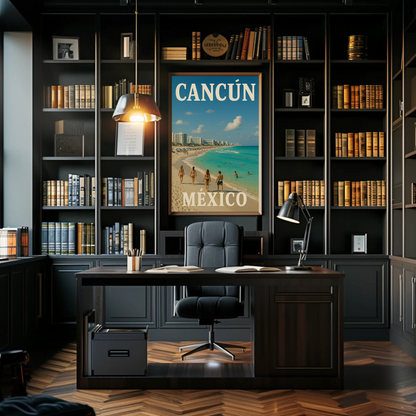 Cancun Mexico Beachfront Escape View Vintage Travel Poster