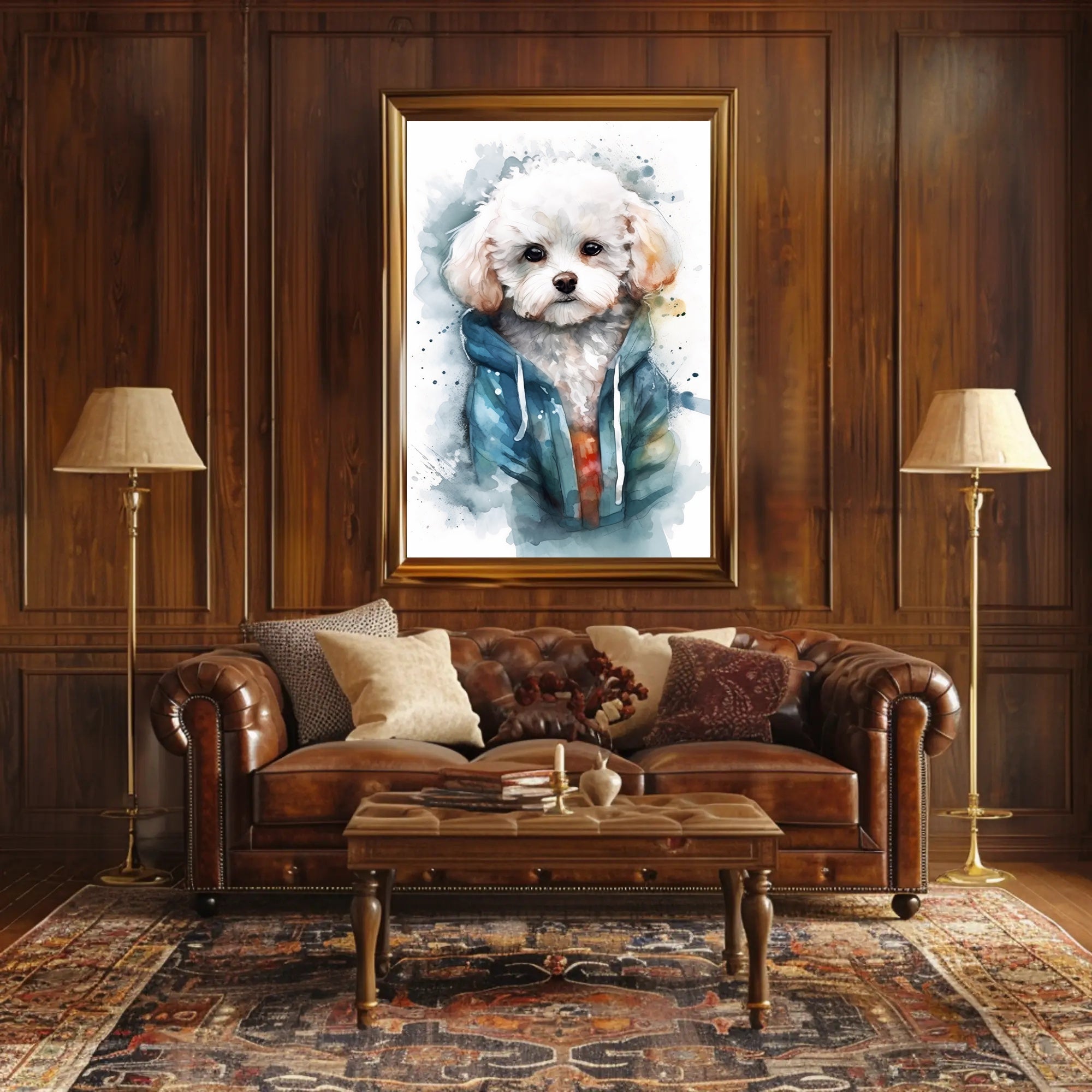 Cozy Dog Portrait Watercolor Poster Wall Art
