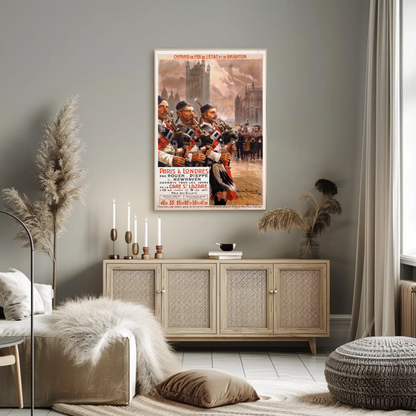 Paris To London Highland Band Vintage Travel Poster