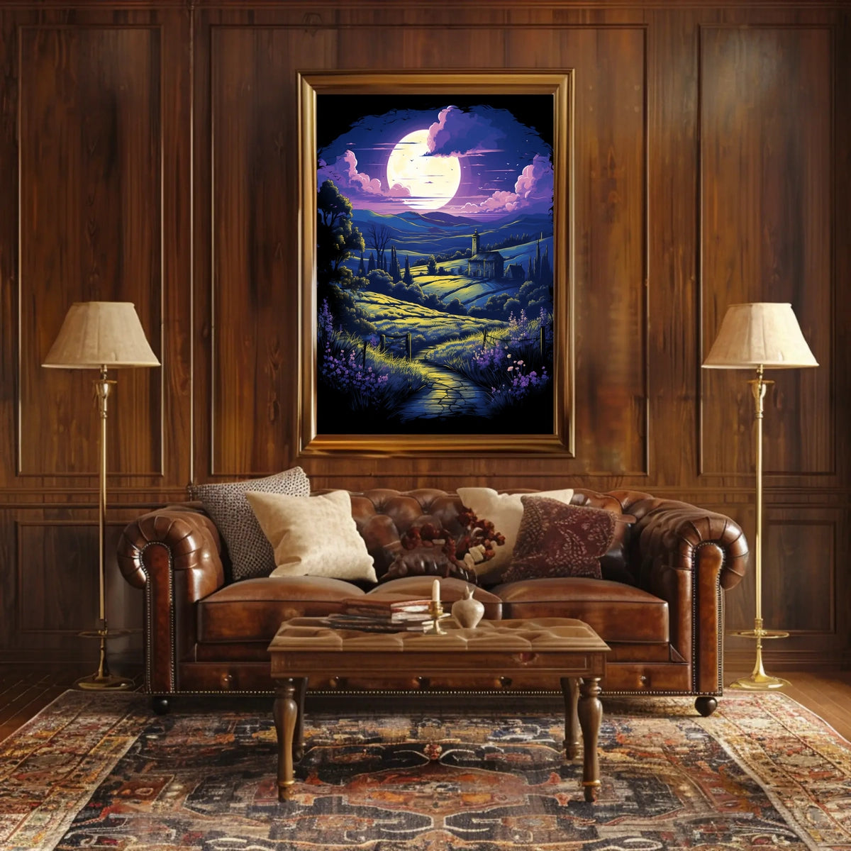 Moonlit Countryside: Enchanting Rural Landscape Poster