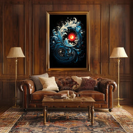 Dynamic Ocean Waves and Sun Abstract or Artistic Poster